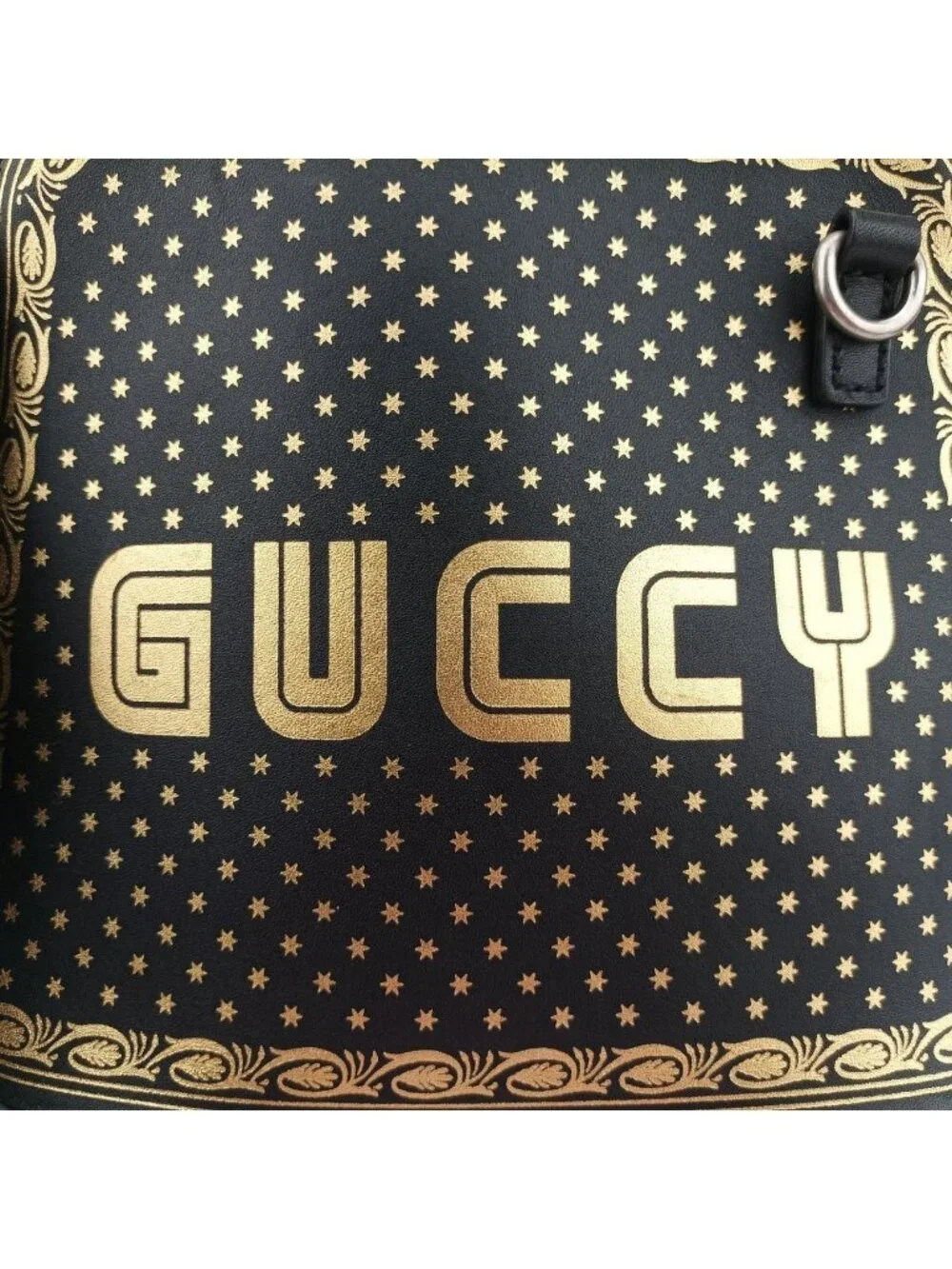 Gucci Sega Collaboration Guccy Print Black Leather Shoulder Bag